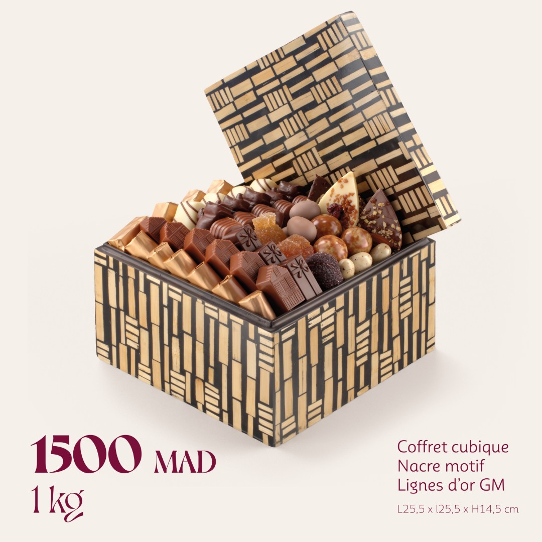 Coffret cubique Nacre motif Lignes dor